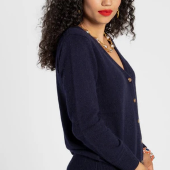 Frances Valentine Navy Collegiate Cardigan Sweater, Sz Small - Picture 2 of 10